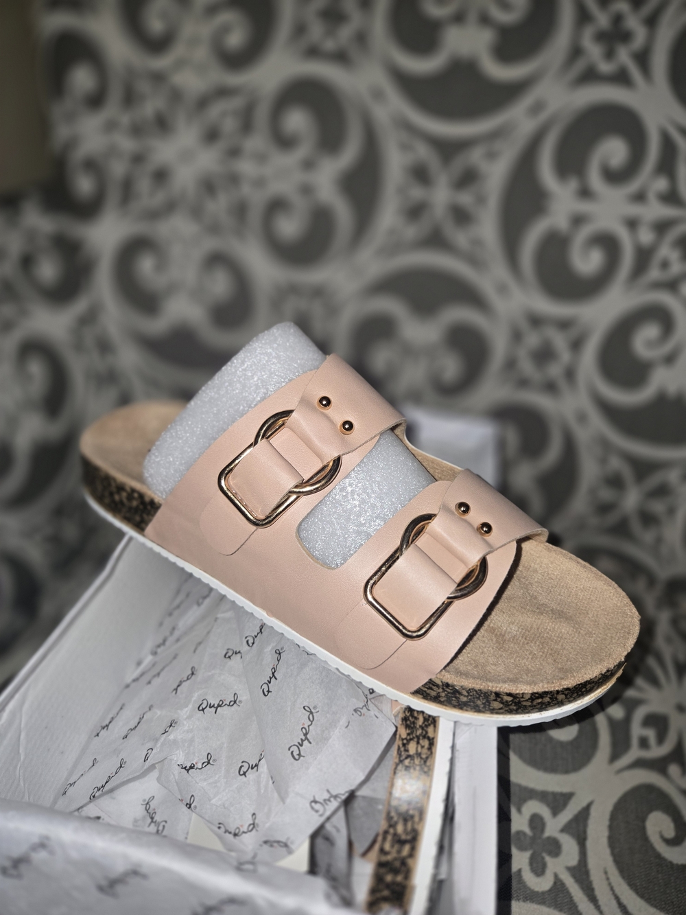 Qupid Blush Pink Double-Buckle Slide Sandals